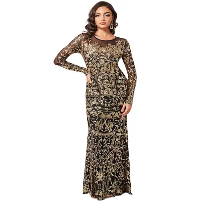 Exclusive Sequin Mesh Embroidered Maxi Dress