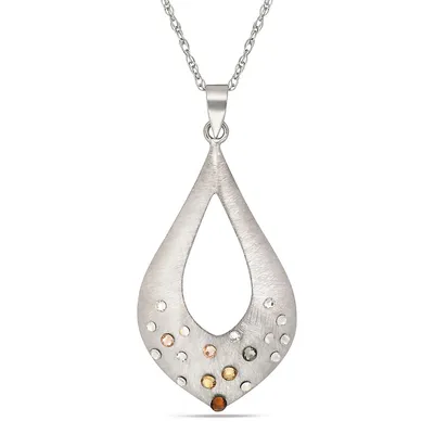 Sterling Silver 18" Tear Drop Brushed With Mix Crystals Necklace