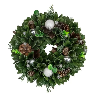 Artificial Christmas Wreath With Pine Cones And Ornaments - 14" Unlit
