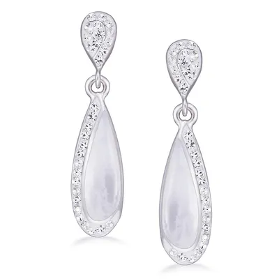 Sterling Silver Silver Rhodium Preciosa Crystal Teardrop With Mother Of Pearl Drop Earring