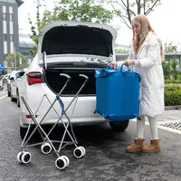Folding Shopping Cart Utility W/ Water-resistant Removable Canvas Bag Blackblue
