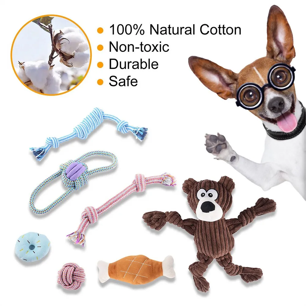 Puppy Chew Toys For Teething, Squeaky Rope Dog Toys, Set Of 7