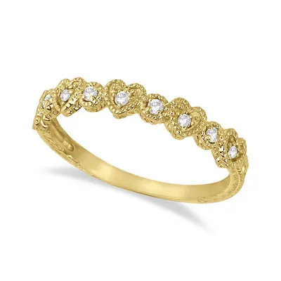 Pave Set Heart Design Diamond Ring Band 14k Yellow Gold (0.15ct)