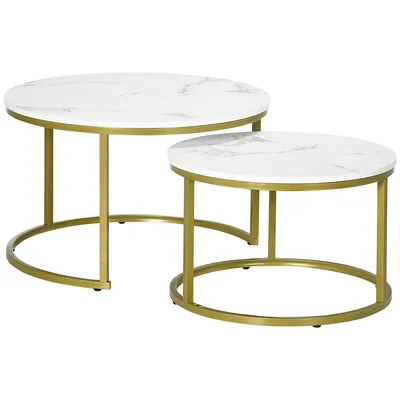 Stacking Round Nesting Tables Set Of 2 For Living Room White