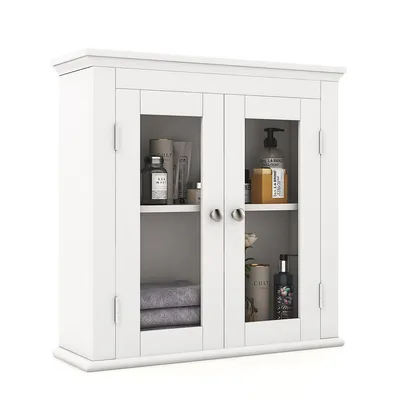 2-door Bathroom Wall Mount Medicine Cabinet With Tempered Glass & Adjustable Shelf