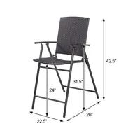 Costway 4 Pcs Folding Rattan Wicker Bar Stool Chair Indoor & Outdoor Brown