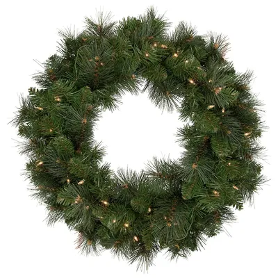 Mixed Beaver Pine Artificial Christmas Wreath, 24-inch, Clear Lights