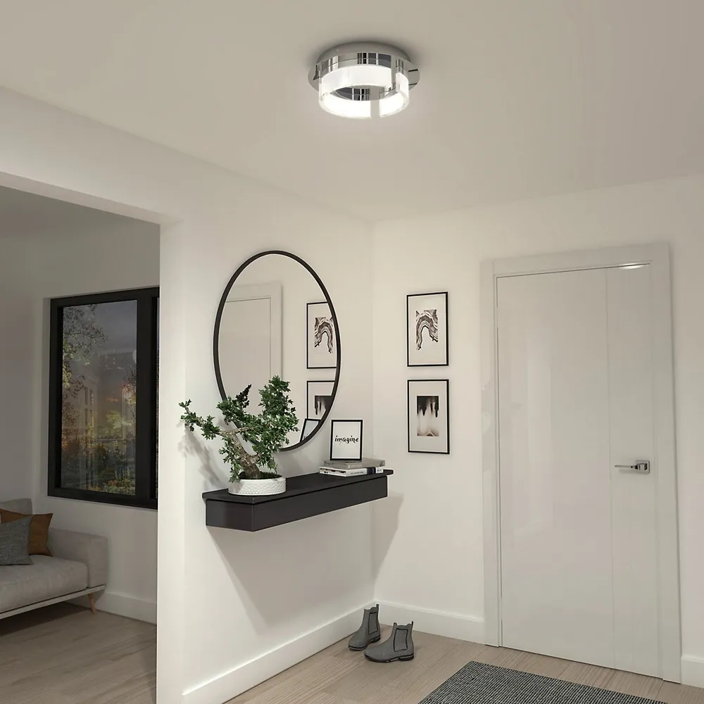 Optical Trio Modern Flush Mount Ceiling Light Fixture, Chrome