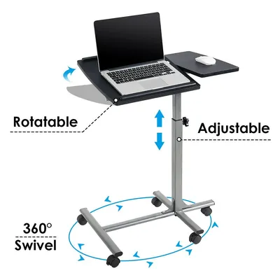 Costway Adjustable Angle & Height Rolling Laptop Desk Stand Over Sofa Bed Table