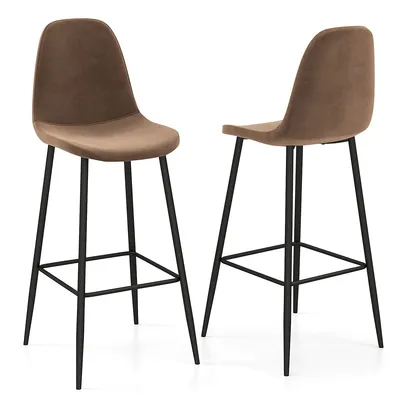 Set Of 2 Bar Stools 29.5" Velvet Upholstered High Back Chairs Kitchen