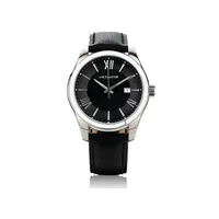 Men's Watch In Stainless Steel & Black Leather