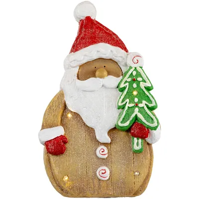 15.5" Led Lighted Gingerbread Santa Claus Glittered Christmas Figure