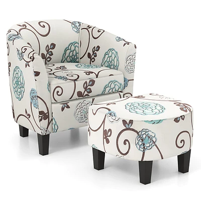 Barrel Modern Accent Tub Upholstered Chair French Print With Ottoman Grey Floral