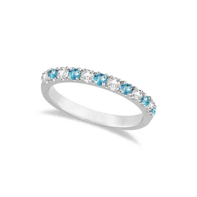 Diamond And Blue Topaz Ring Anniversary Band 14k White Gold (0.32ct)