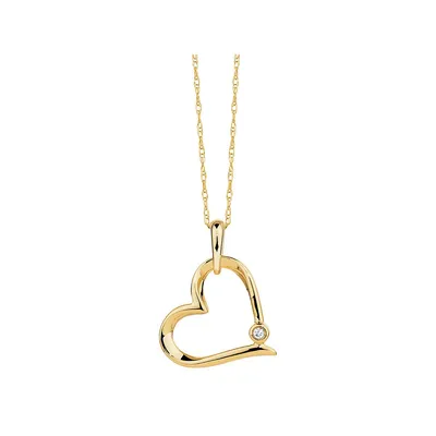 Heart Pendant With A Diamond In 10kt Yellow Gold