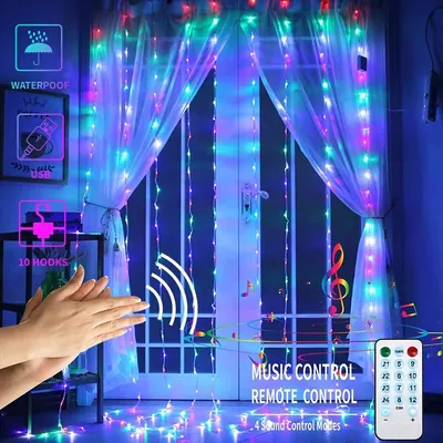 300 Led Multicolor Fairy String Curtain Lights With 8 Modes Remote Control, Adjustable Brightness And Usb Plug For Bedroom