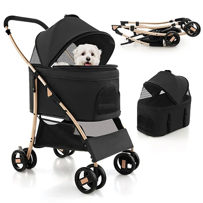 3-in-1 Pet Stroller With Removable Car Seat Carrier 4-level Adjustable Canopy