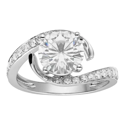 Moissanite 7.5mm Round Bypass Engagement Ring, 1.74cttw Dew