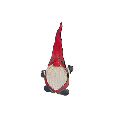 Christmas Wooden Waving Gnome On Stand 18"