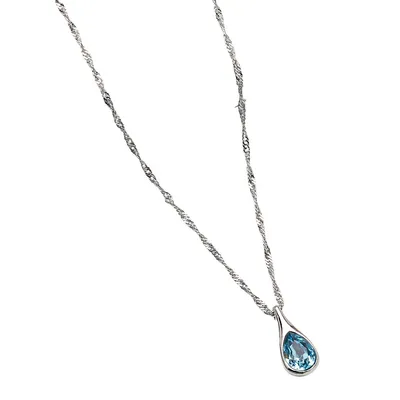 Silvertone Aqua Crystal Teardrop Pendant Necklace