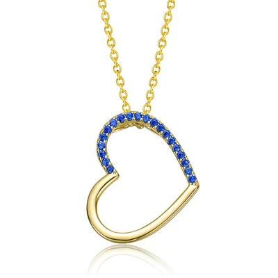 Kids' 14k Gold Plated With Sapphire Blue Cubic Zirconia Heart Pendant Necklace