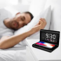 Alarm Clock With 10w Wireless Charging And Led Display Thermometer