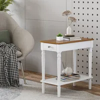 2-tier End Side Narrow Table Nightstand W/ Drawer For Living Room Bedroom