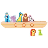 Aboard Noah's Ark Toy - 9pcs Matching Game, Wooden Sorting Puzzle With Ark, Figurines And Booklet, For Toddlers 3 Year Old +