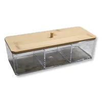 Storage Box With Bambou Lids, 3 Compartments, 9.45" X 3.34" X 2.75"