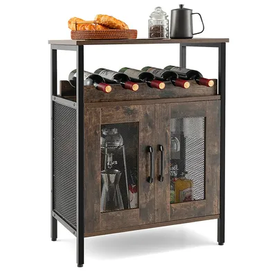 Industrial Liquor Bar Cabinet Buffet Sideboard Detachable Wine Rack Glass Holder