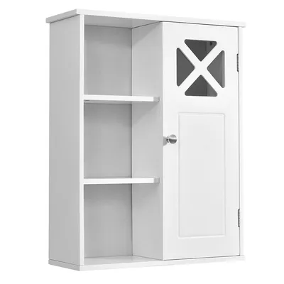 Wall-mounted Cabinet Bathroom Storage 2-tier Shelf Multipurpose Organizer White