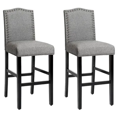 Set Of 2 Bar Stools 30'' Upholstered Kitchen Chairs Gray