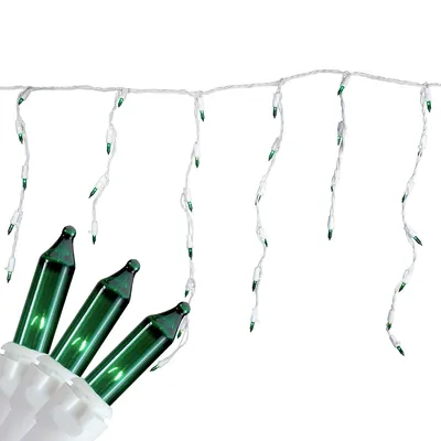 100 Count Green Mini Icicle Christmas Lights - 3.5 Ft White Wire