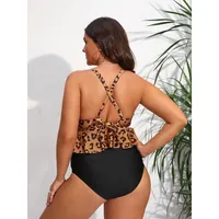Women's Jungle Cheetah Ruffled Tankini & High Waist Plus Bikini Set