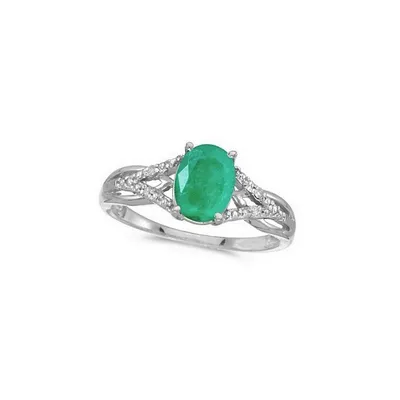 Oval Emerald And Diamond Cocktail Ring 14k White Gold (1.12tcw)
