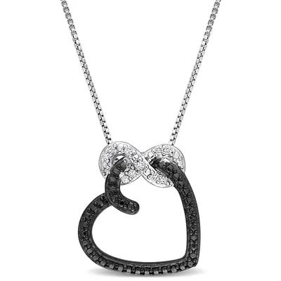 Diamond Accent Infinity Heart Pendant With Chain In Sterling Silver With Black Rhodium Plating