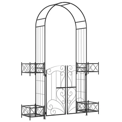 Metal Garden Arch With Gate And 4 Planter Boxes