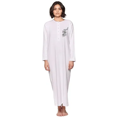 The Classique Coton Nightgown With Floral Embroidery