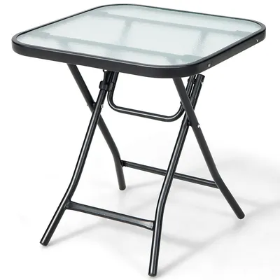 Patio Folding Square Glass Side Table Bistro Coffee Table Plant Stand
