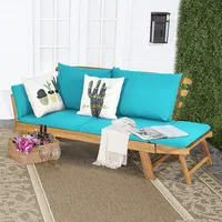 Patio Convertible Sofa Daybed Solid Wood Adjustable Thick Cushion