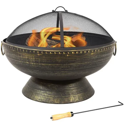 Fire Bowl Fire Pit With Handles & Spark Screen - 30-inch