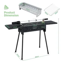 Portable Charcoal Grill W/ Electric Roasting Fork, Removable Legs & Side Trays