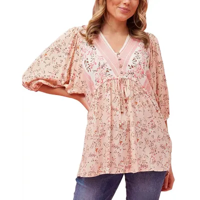Aubree Tunic Baby Doll Top V-neck Pink