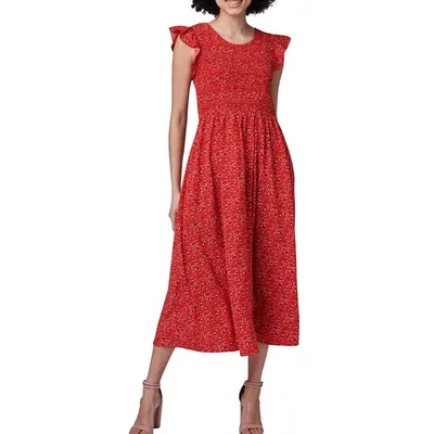 Eleanor Midi Dress Smocked Bodice Fit Flared Red