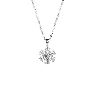 925 Sterling Silver 0.06 Ct Canadian Diamond Snowflake Pendant And Chain