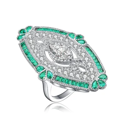 Sterling Silver Emerald Cubic Zirconia Cocktail Ring
