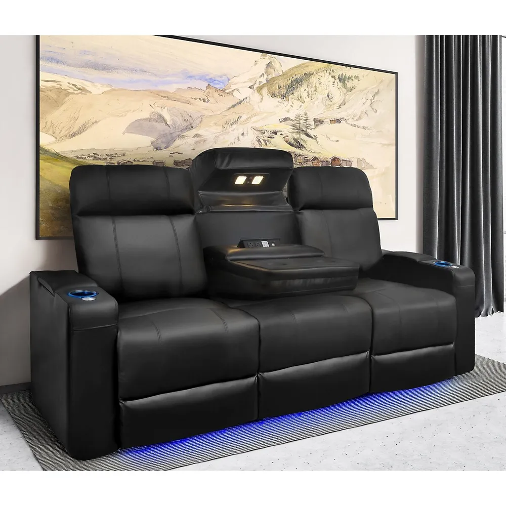 Piacenza Top Grain Nappa Leather Power Headrest Recliner With Ambient Led Lighting And Dropdown Center Console