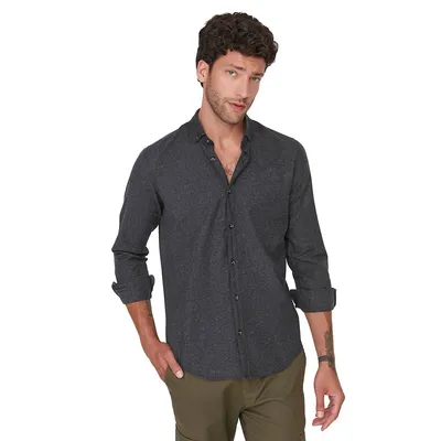 Male Basic Slim Fit Shirt Collar Woven