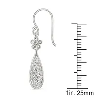 Sterling Silver White Crystal Teardrop On Fish Hook Earrings