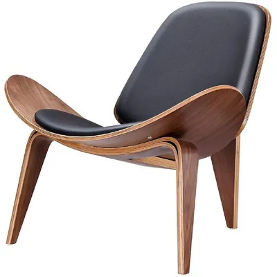 Mid Century Hans Wegner Designer Luxury Accent Shell Chair - Walnut Black